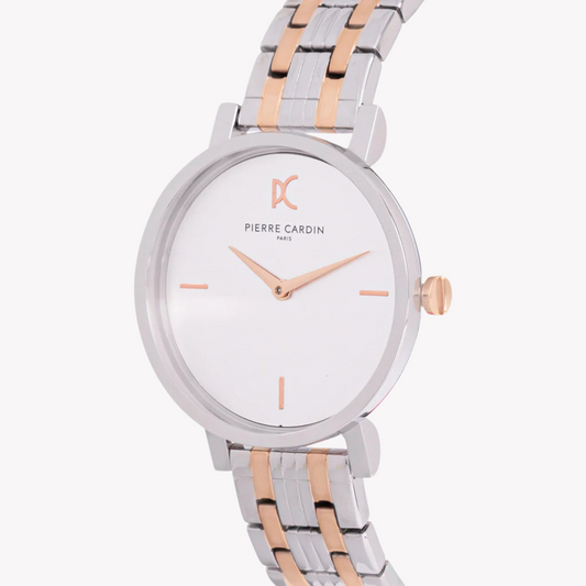 Pierre Cardin Women's Two Tone Silver & Rose Gold Watch, White Dial | CCM.0530-1