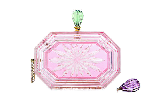 Perfume Bottle Clear Flower Cut Acrylic Box Clutch-Pink-1
