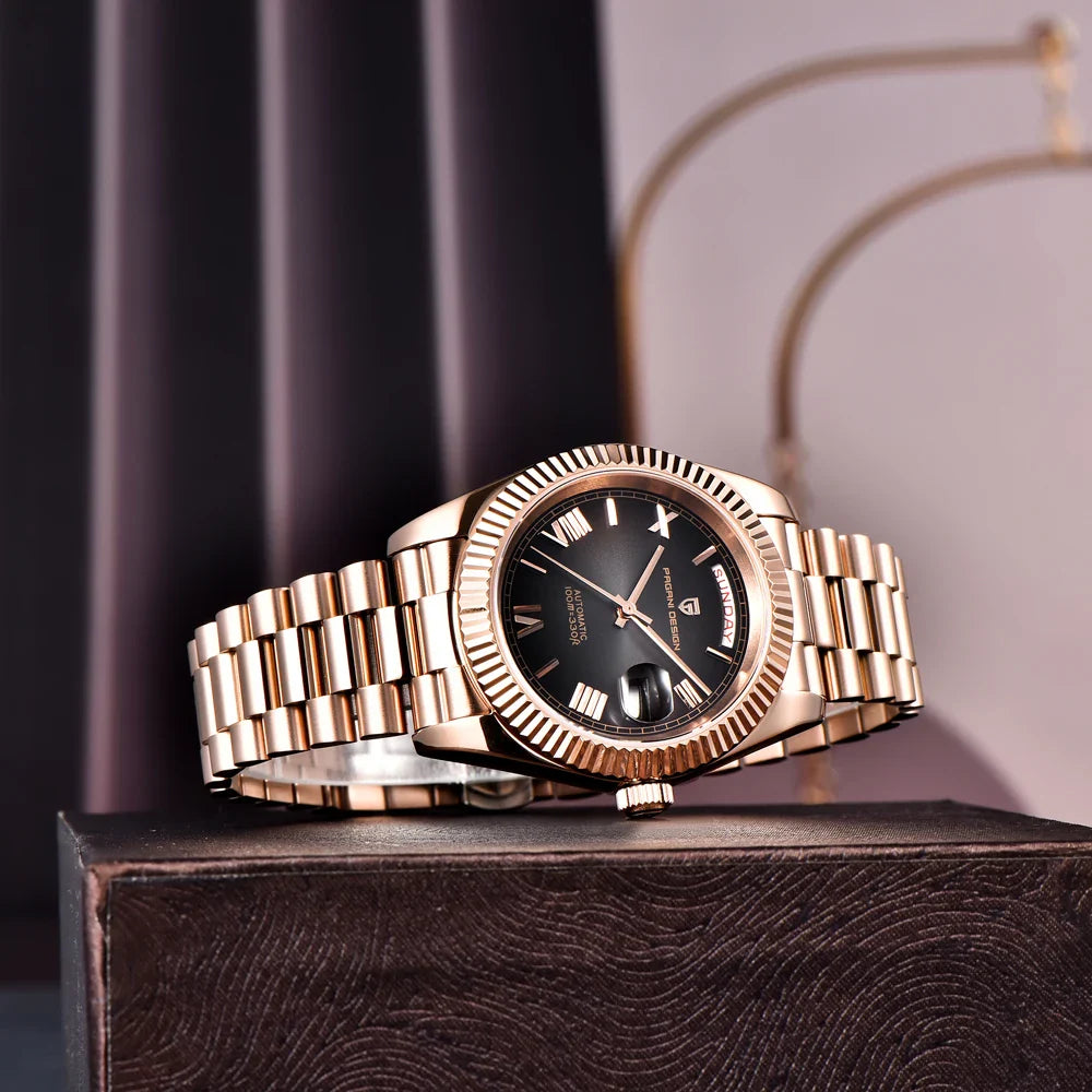 PAGANI DESIGN DD40 Herrenuhren 2024, Top-Luxus-Roségold-Uhr für Herren, automatische mechanische Armbanduhren, wasserdichte Geschenkuhr