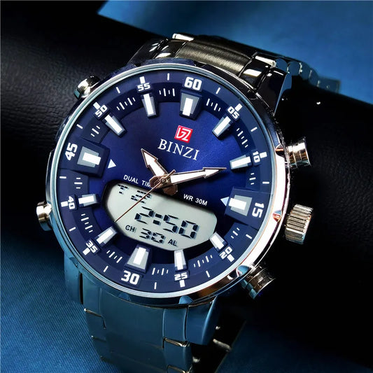 Top Marke Luxus Männer Armbanduhr Wasserdichte Sport Digitale Uhren Männer LED Stahl Militär Quarzuhr Gold farbe Große Zifferblatt Uhr