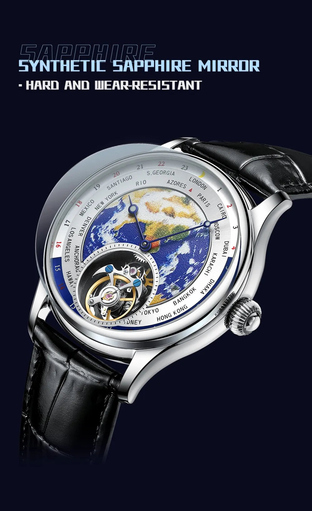 AESOP Diamond Luxury Flying Tourbillon Movement Watch For Men Earth Enamel Dial Sapphire Skeleton Mechanical Watches Business A