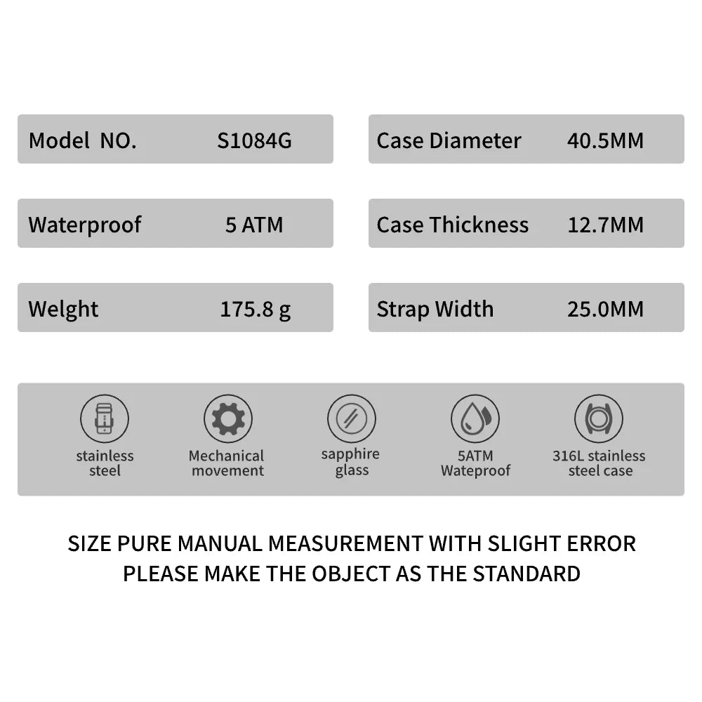 ENITON 40mm Business NH35 Movement High Quality Sapphire Glass mechanical watch Luxury Luminous Waterproof man watches