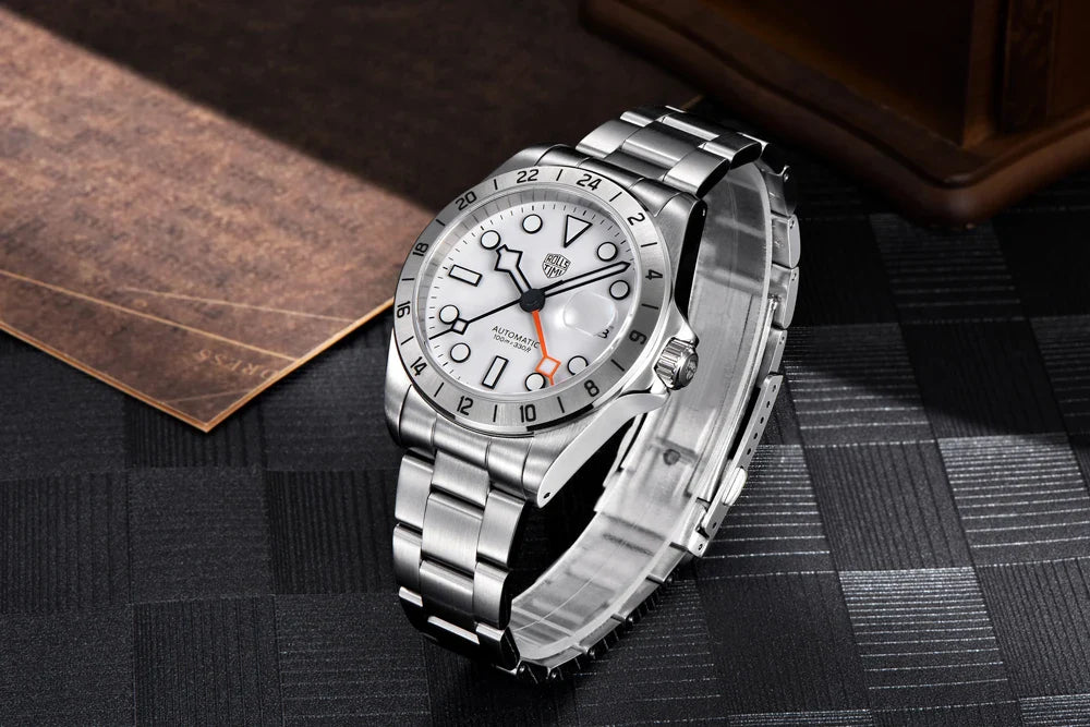 RollsTimi Automatic Men's Watch GMT NH34 Stainless Steel Mechanical Waterproof Wrist Watch for Men Auto Date Sapphire Dial Watch