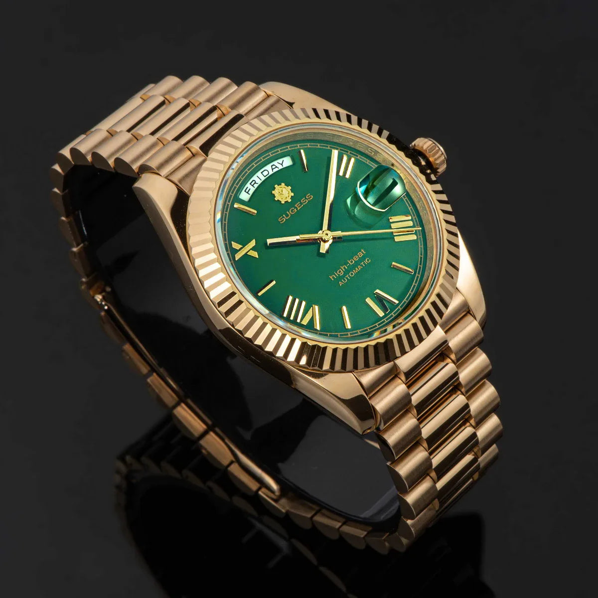 2023 neue Sugess Uhr von Männern 40mm Tag Datum automatische Dandong Sl3034 Uhrwerk Retro mechanische Armbanduhr Saphirglas golden