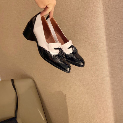 Inside and out all leather thick heel high - heeled woman
