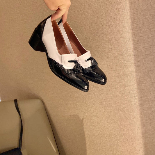 Inside and out all leather thick heel high - heeled woman