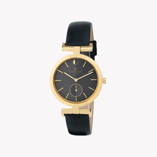 Pierre Cardin Women's Black Leather Watch, Gold Case | CMD.3518-0