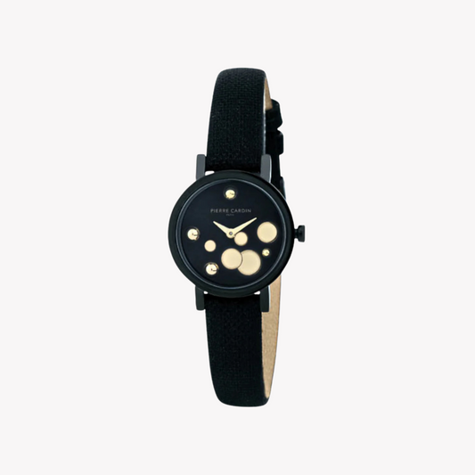 Pierre Cardin Women's Black Leather Watch, Black Dial | CCM.0513-0