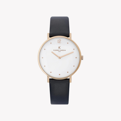 Pierre Cardin Women's Black Leather Watch, White Dial | CBV.1014-0