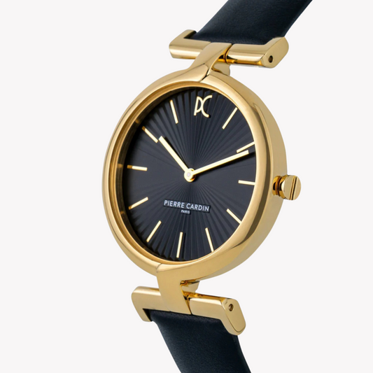 Pierre Cardin Women's Black Leather Watch, Gold Case | CMD.3504-1
