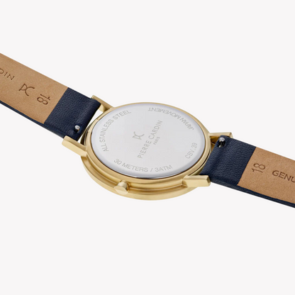 Pierre Cardin Women's Blue Leather Watch, Champagne Dial | CBV.1004-2