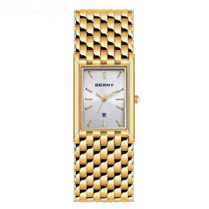 Ultra-thin Gold Quartz Watch Rectangular Stainless Steel Band Waterproof Couple Watch
