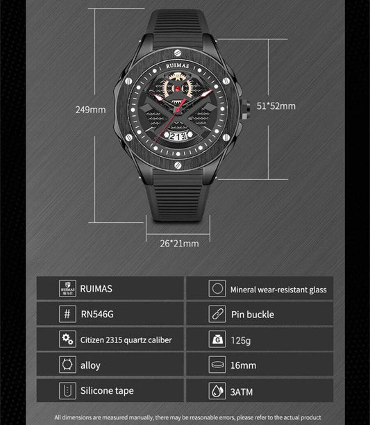 RUIMAS Brand Fashion Sport Watches for Men Quartz Silicone Band Wrist Watch Date Waterproof Wristwatches Clock Relogio Masculino-4