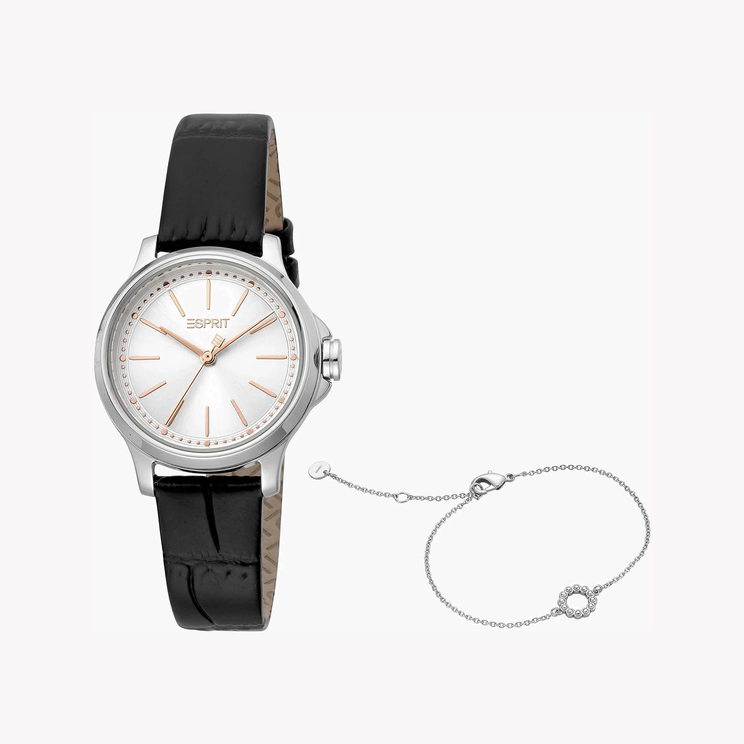 Esprit Women's Black Leather Watch, Silver Dial | ES1L109M0075-0