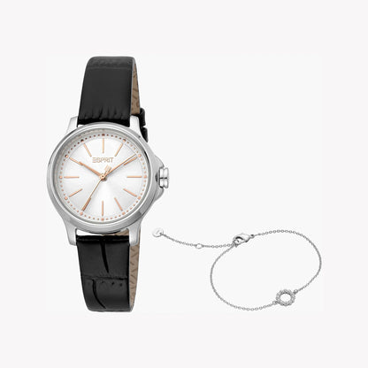 Esprit Women's Black Leather Watch, Silver Dial | ES1L109M0075-0