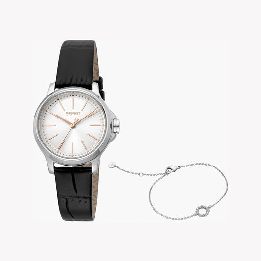 Esprit Women's Black Leather Watch, Silver Dial | ES1L109M0075-0