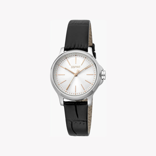 Esprit Women's Black Leather Watch, Silver Dial | ES1L109M0075-1