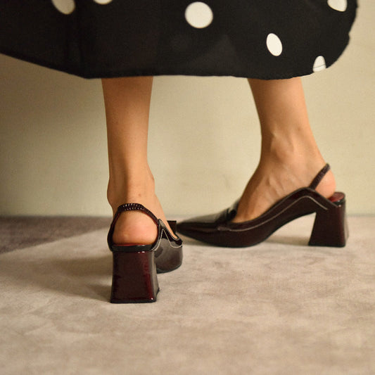 Burgundy high-heeled shoes