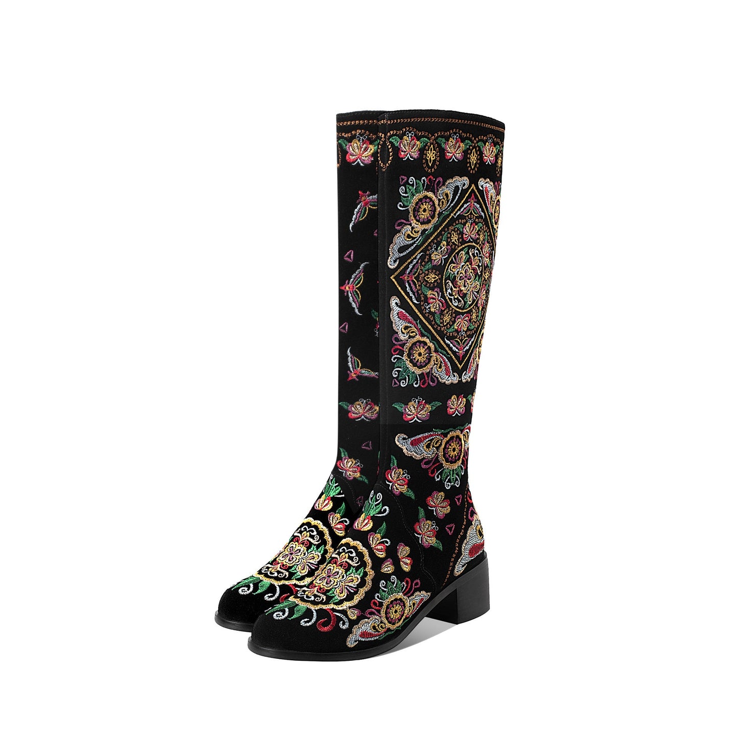 Frosted Embroidery Flower High Boots Female