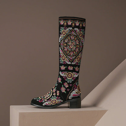 Frosted Embroidery Flower High Boots Female