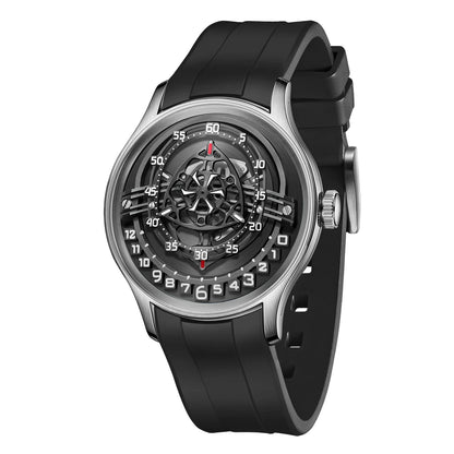 OBLVLO Original Design Mens Carbon FIbre Rotor DIal Black Rubber Mechanical Watch Blue Glow Waterproof Sport Watches BLM-ROTOR