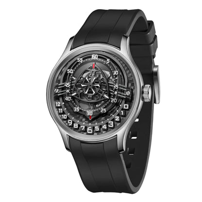 OBLVLO Original Design Mens Carbon FIbre Rotor DIal Black Rubber Mechanical Watch Blue Glow Waterproof Sport Watches BLM-ROTOR