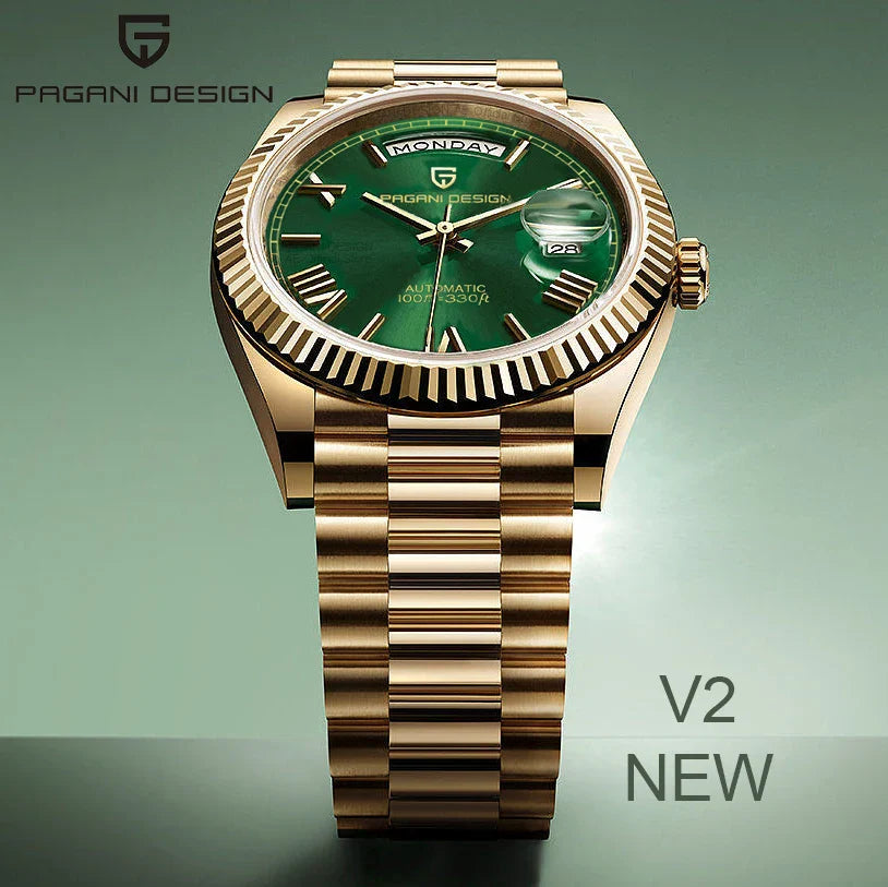 Pagani design dd36 gold grün v2 männer mechanische uhren luxus automatische uhr für männer 2024 neue ar saphirglas armbanduhr