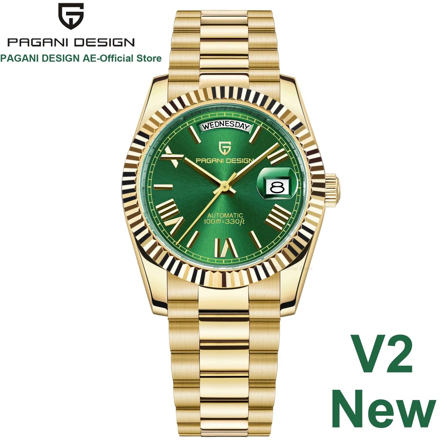 Pagani design dd36 gold grün v2 männer mechanische uhren luxus automatische uhr für männer 2024 neue ar saphirglas armbanduhr