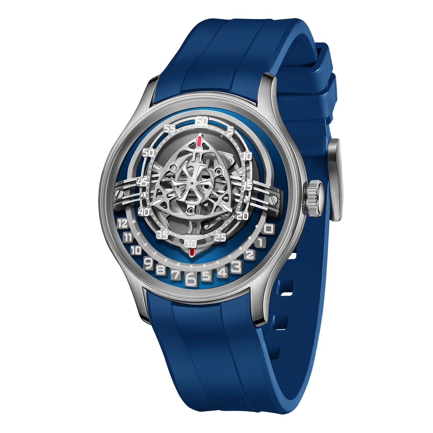 OBLVLO Original Design Mens Carbon FIbre Rotor DIal Black Rubber Mechanical Watch Blue Glow Waterproof Sport Watches BLM-ROTOR