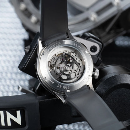 OBLVLO Original Design Mens Carbon FIbre Rotor DIal Black Rubber Mechanical Watch Blue Glow Waterproof Sport Watches BLM-ROTOR