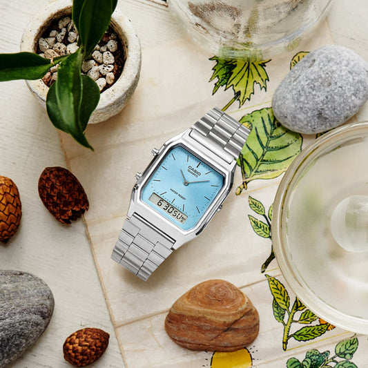 CASIO VINTAGE Mod. EDGY COLLECTION SUNRAY DIAL - LIGHT BLUE-1