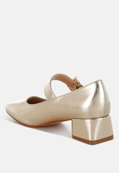 Abeba Diamante Brooch Metallic Mary Jane Pumps-2