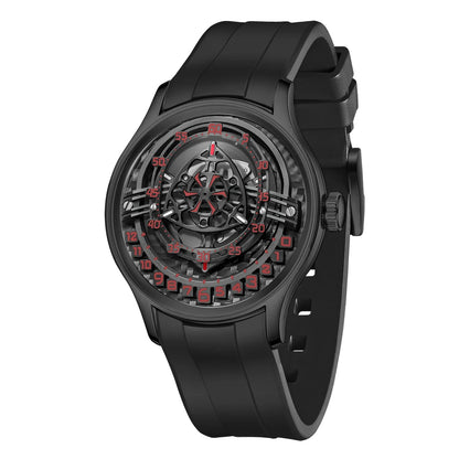 OBLVLO Original Design Mens Carbon FIbre Rotor DIal Black Rubber Mechanical Watch Blue Glow Waterproof Sport Watches BLM-ROTOR