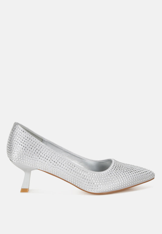 Dinah Rhinestones Embellished Kitten Heel Pumps-0