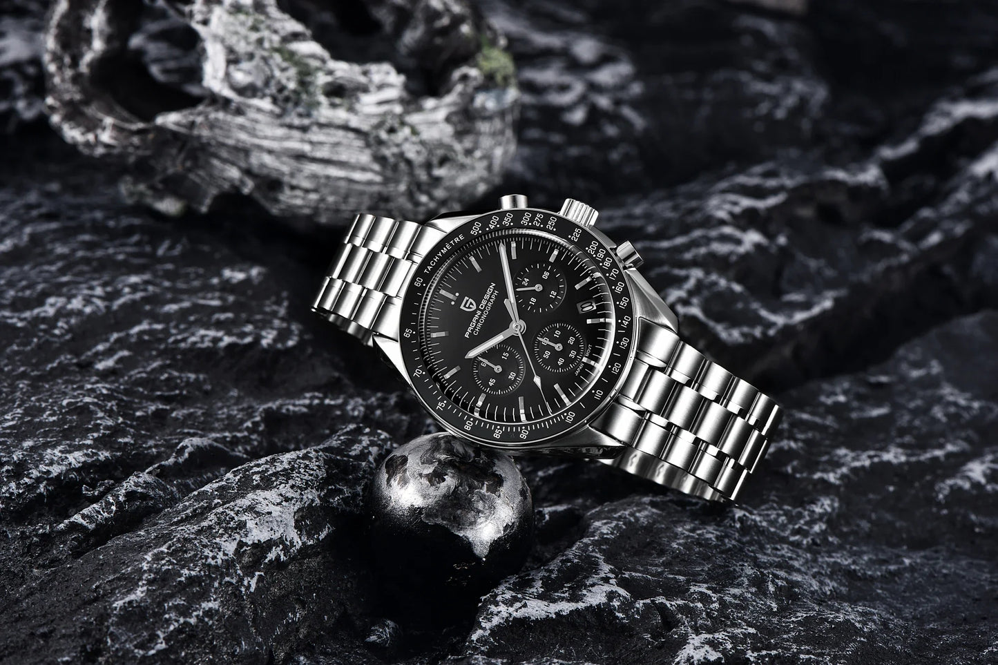 PAGANI DESIGN 2025, Silber, Gold, Mond, Luxus-Quarzuhren, Herren-Sport-Chronograph, Saphirglas, Edelstahluhr für Herren