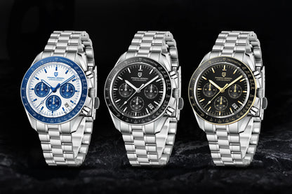 PAGANI DESIGN 2025, Silber, Gold, Mond, Luxus-Quarzuhren, Herren-Sport-Chronograph, Saphirglas, Edelstahluhr für Herren