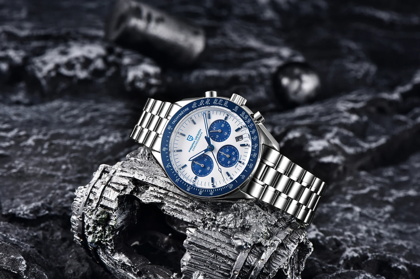 PAGANI DESIGN 2025, Silber, Gold, Mond, Luxus-Quarzuhren, Herren-Sport-Chronograph, Saphirglas, Edelstahluhr für Herren