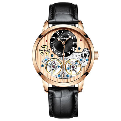 AILANG Top Marke Luxus Uhr Männer Automatische Leucht Schwarz Uhr Männer Doppel Tourbillon Wasserdichte Mechanische Uhr Relogio