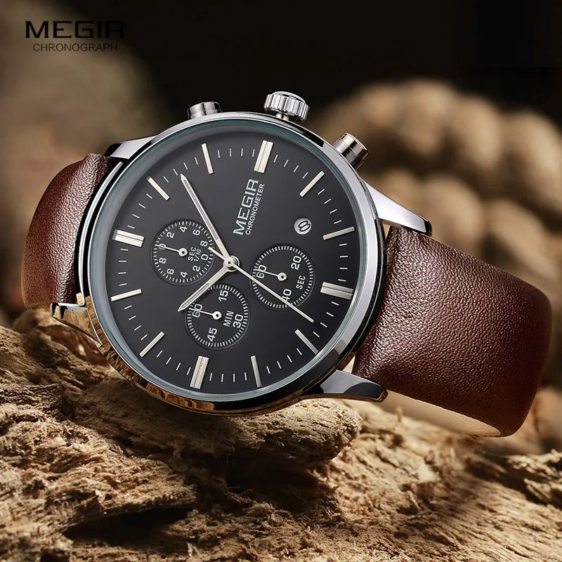Megir quarzuhren männer luminous wasserdichte sport uhr mann kommerziellen leder armbanduhr 2011 freies verschiffen