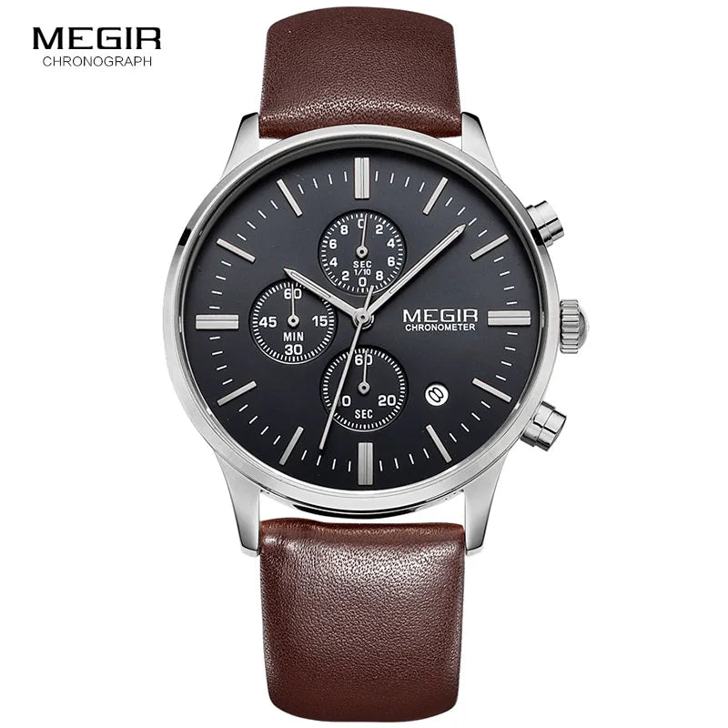 Megir quarzuhren männer luminous wasserdichte sport uhr mann kommerziellen leder armbanduhr 2011 freies verschiffen