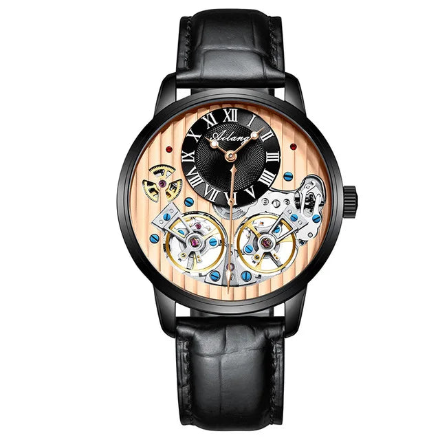 AILANG Top Marke Luxus Uhr Männer Automatische Leucht Schwarz Uhr Männer Doppel Tourbillon Wasserdichte Mechanische Uhr Relogio