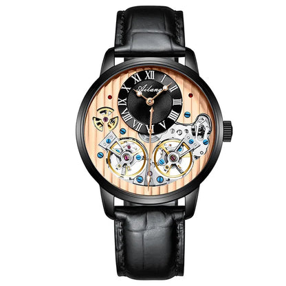 AILANG Top Marke Luxus Uhr Männer Automatische Leucht Schwarz Uhr Männer Doppel Tourbillon Wasserdichte Mechanische Uhr Relogio