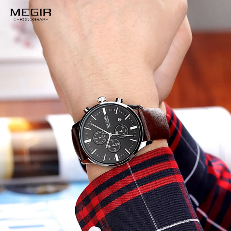 Megir quarzuhren männer luminous wasserdichte sport uhr mann kommerziellen leder armbanduhr 2011 freies verschiffen