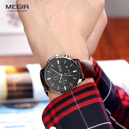 Megir quarzuhren männer luminous wasserdichte sport uhr mann kommerziellen leder armbanduhr 2011 freies verschiffen