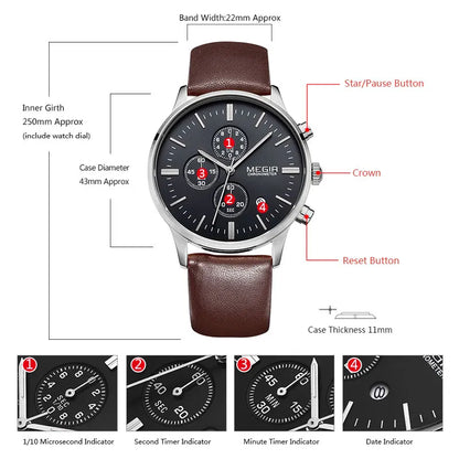 Megir quarzuhren männer luminous wasserdichte sport uhr mann kommerziellen leder armbanduhr 2011 freies verschiffen