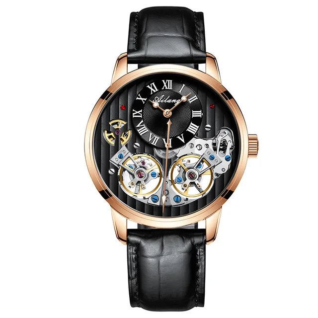 AILANG Top Marke Luxus Uhr Männer Automatische Leucht Schwarz Uhr Männer Doppel Tourbillon Wasserdichte Mechanische Uhr Relogio