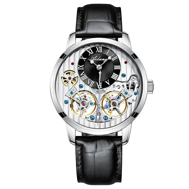AILANG Top Marke Luxus Uhr Männer Automatische Leucht Schwarz Uhr Männer Doppel Tourbillon Wasserdichte Mechanische Uhr Relogio