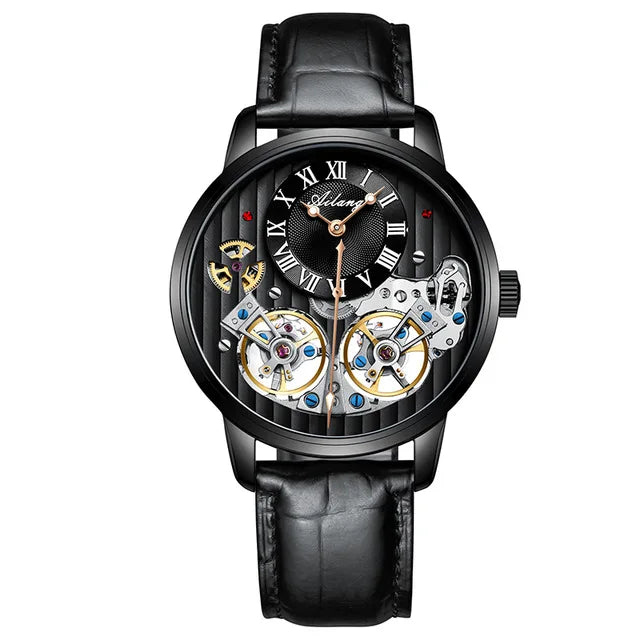 AILANG Top Marke Luxus Uhr Männer Automatische Leucht Schwarz Uhr Männer Doppel Tourbillon Wasserdichte Mechanische Uhr Relogio