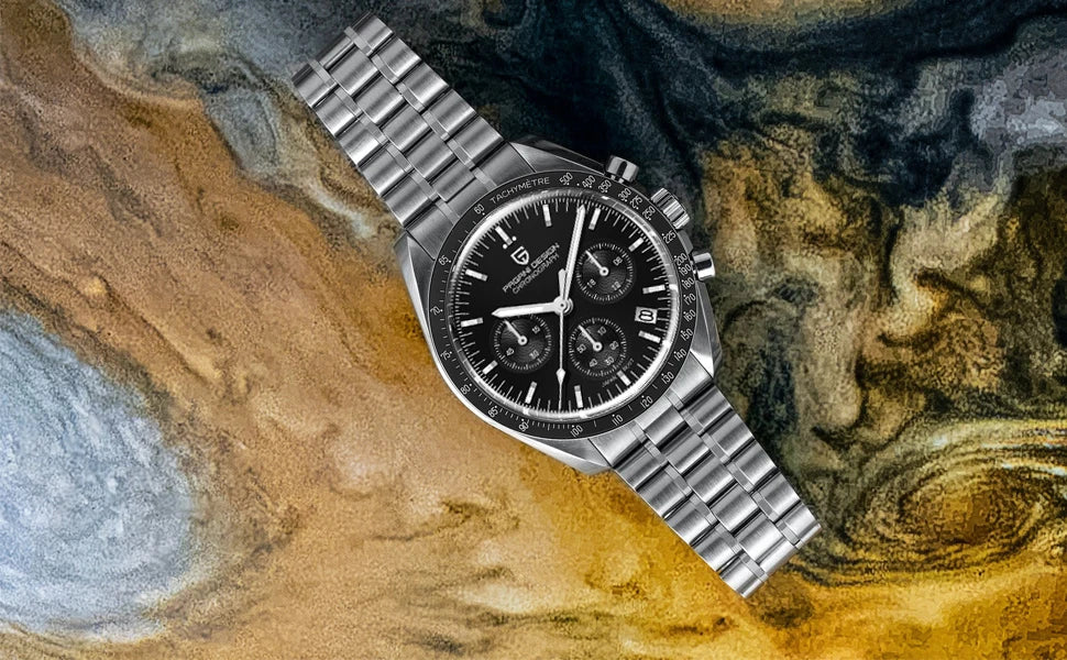 PAGANI DESIGN 2025, Silber, Gold, Mond, Luxus-Quarzuhren, Herren-Sport-Chronograph, Saphirglas, Edelstahluhr für Herren