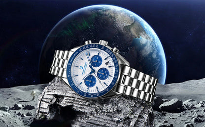 PAGANI DESIGN 2025, Silber, Gold, Mond, Luxus-Quarzuhren, Herren-Sport-Chronograph, Saphirglas, Edelstahluhr für Herren